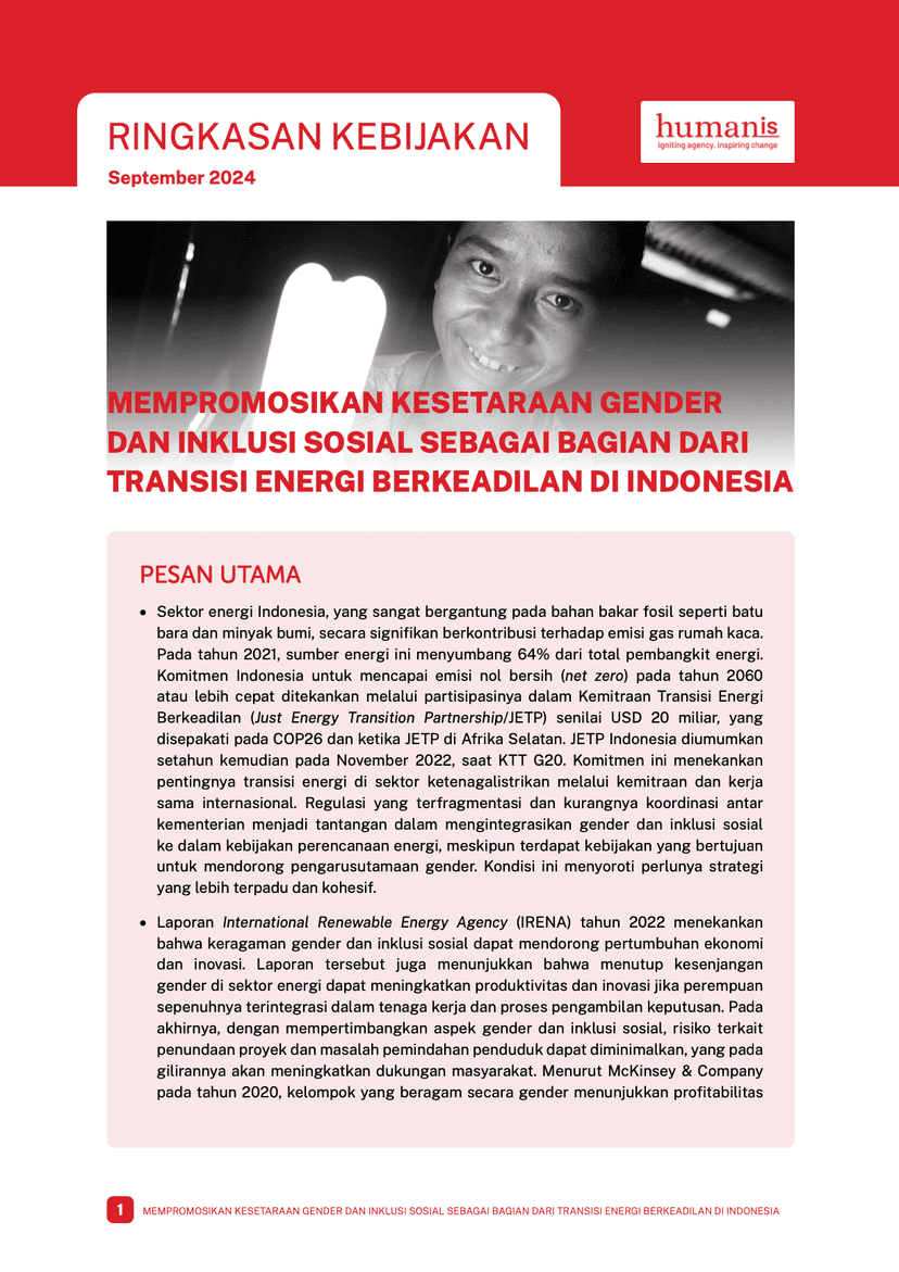 Ringkasan Kebijakan – Mempromosikan Kesetaraan Gender dan Inklusi Sosial Sebagai Bagian Dari Transis