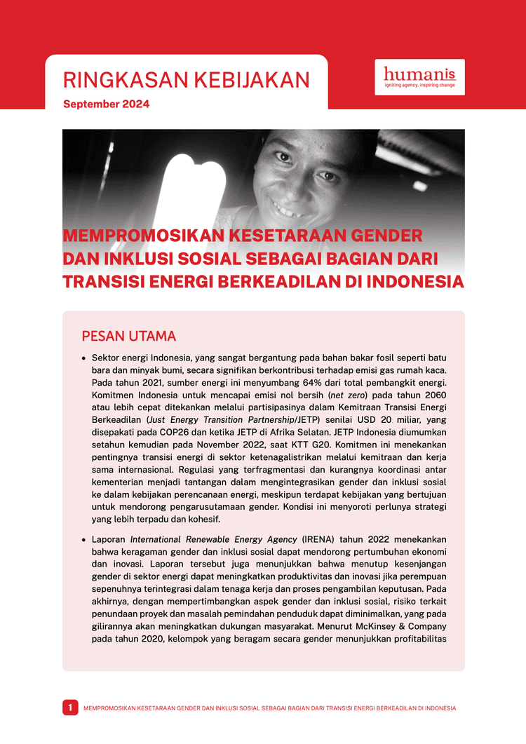 Ringkasan Kebijakan – Mempromosikan Kesetaraan Gender dan Inklusi Sosial Sebagai Bagian Dari Transis